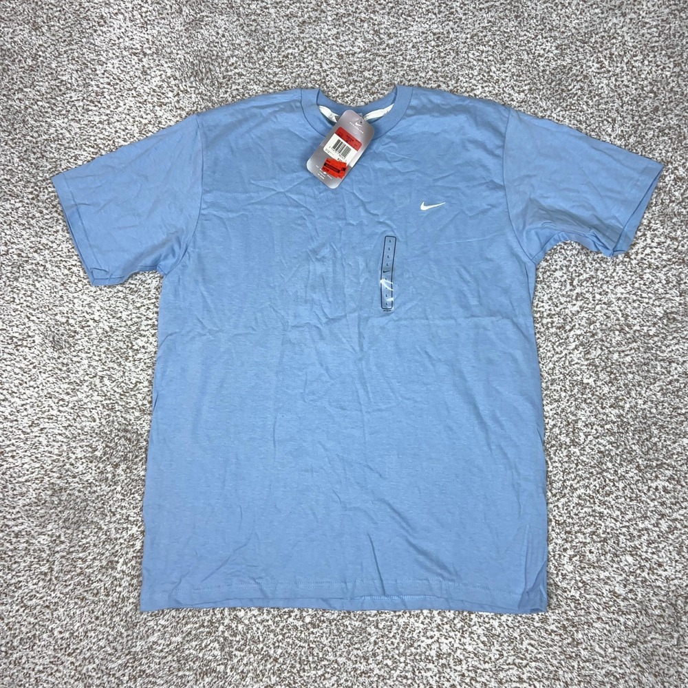 Nike Shirt‎ Mens Large Blue Short Sleeve Embroidered Swoosh Cotton Crewneck Y2K